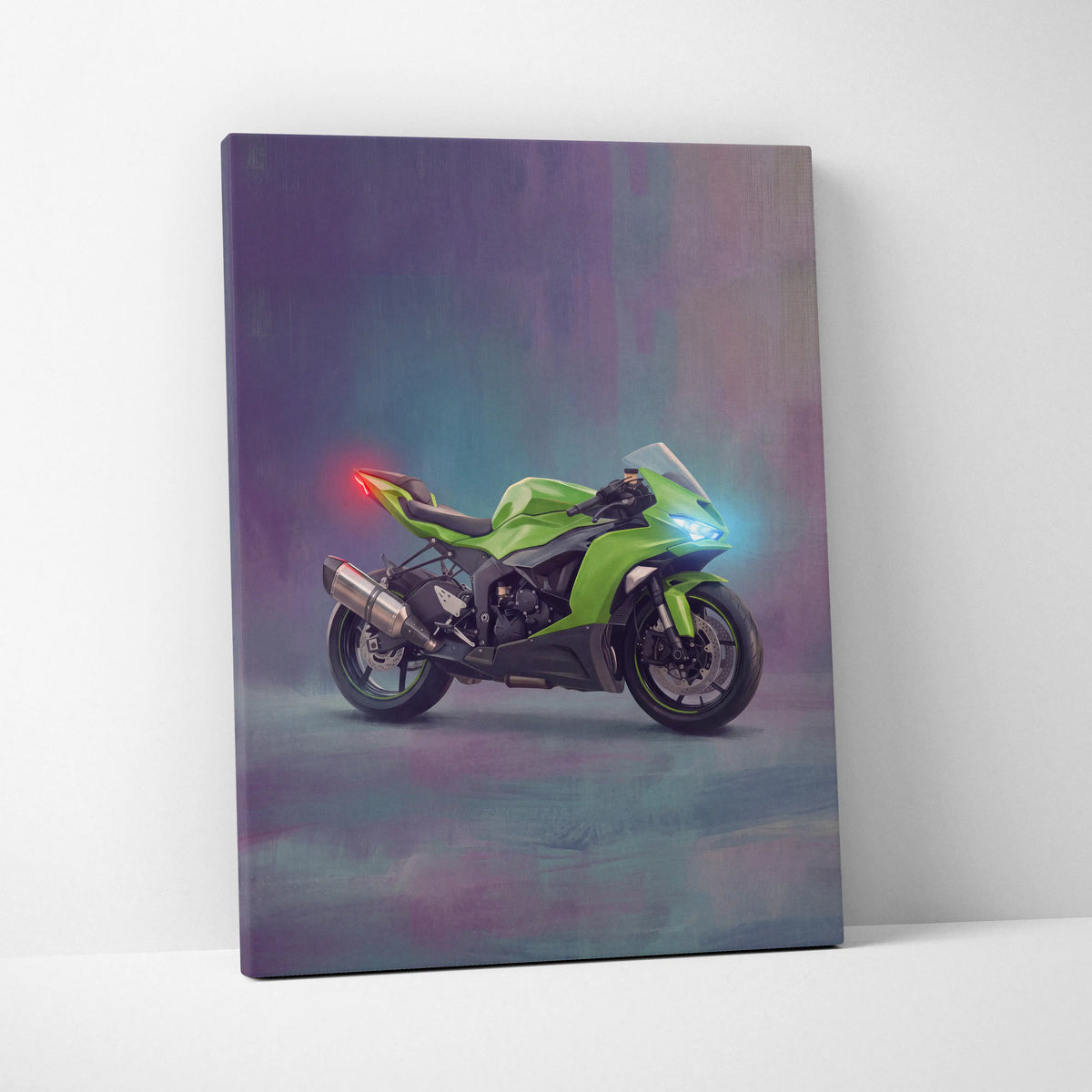 Kawasaki Ninja ZX-6R Inspired Motorcycle Wall Art, Racing Canvas Print & Superbike Wall Decor