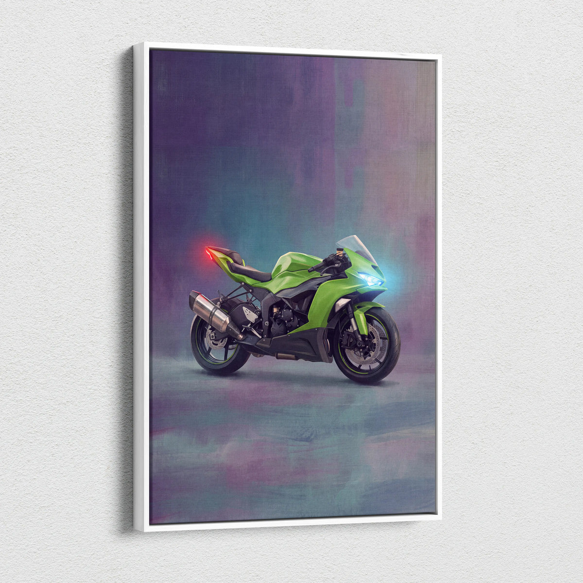 Kawasaki Ninja ZX-6R Inspired Motorcycle Wall Art, Racing Canvas Print & Superbike Wall Decor