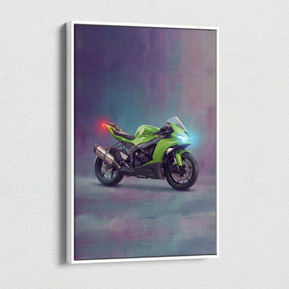 Kawasaki Ninja ZX-6R Inspired Motorcycle Wall Art, Racing Canvas Print & Superbike Wall Decor