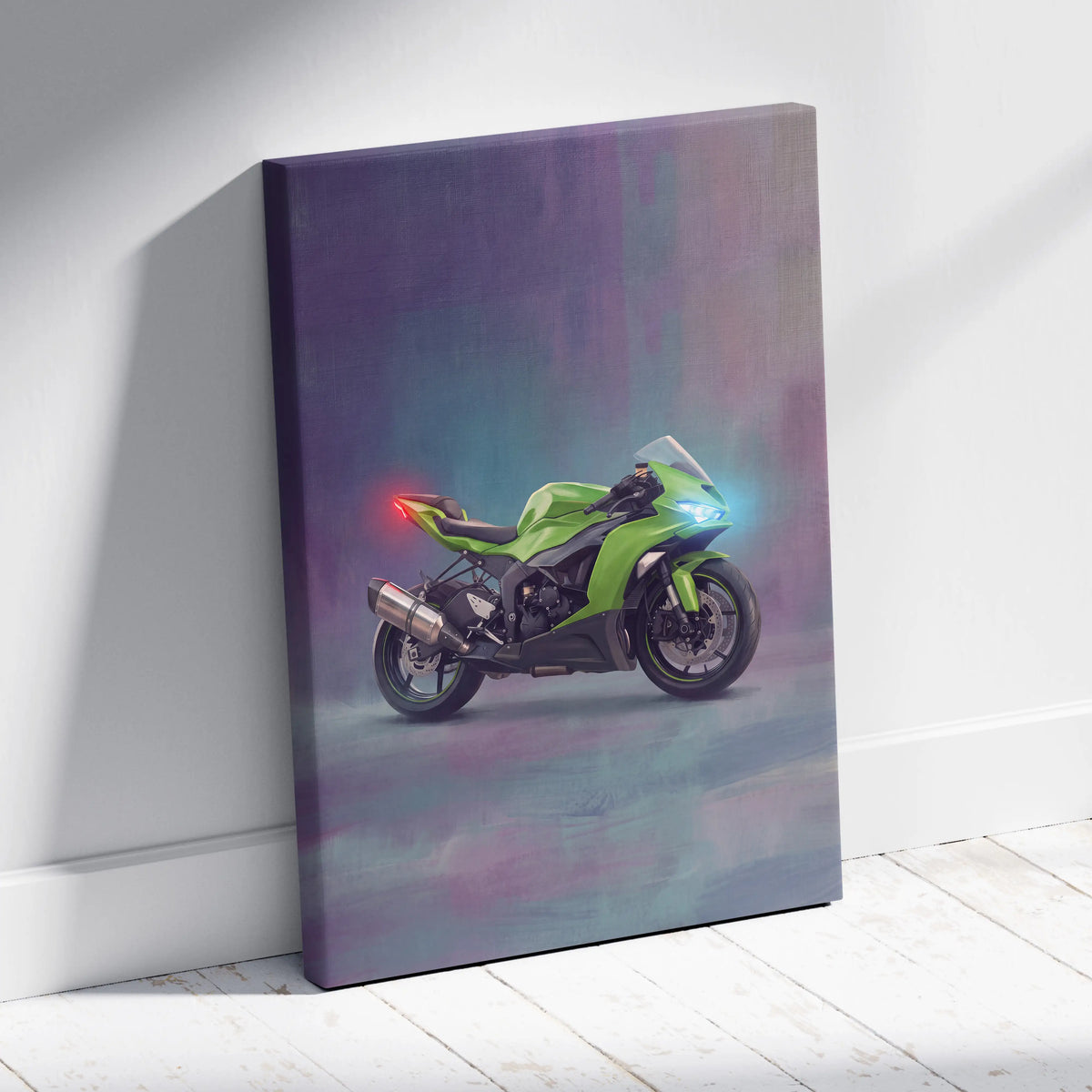 Kawasaki Ninja ZX-6R Inspired Motorcycle Wall Art, Racing Canvas Print & Superbike Wall Decor