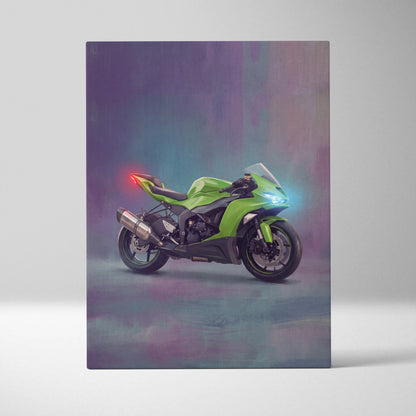 Kawasaki Ninja ZX-6R Inspired Motorcycle Wall Art, Racing Canvas Print & Superbike Wall Decor