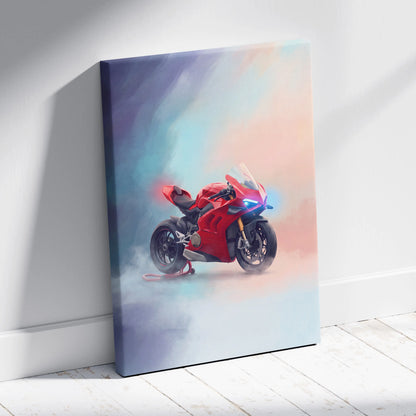Ducati Panigale V4S Inspired Motorcycle Wall Art, Supersport Canvas Print & Racing Enthusiast Decor