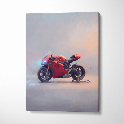 Red Ducati Panigale V4S sport bike artwork on canvas for track racing and superbike home decor
