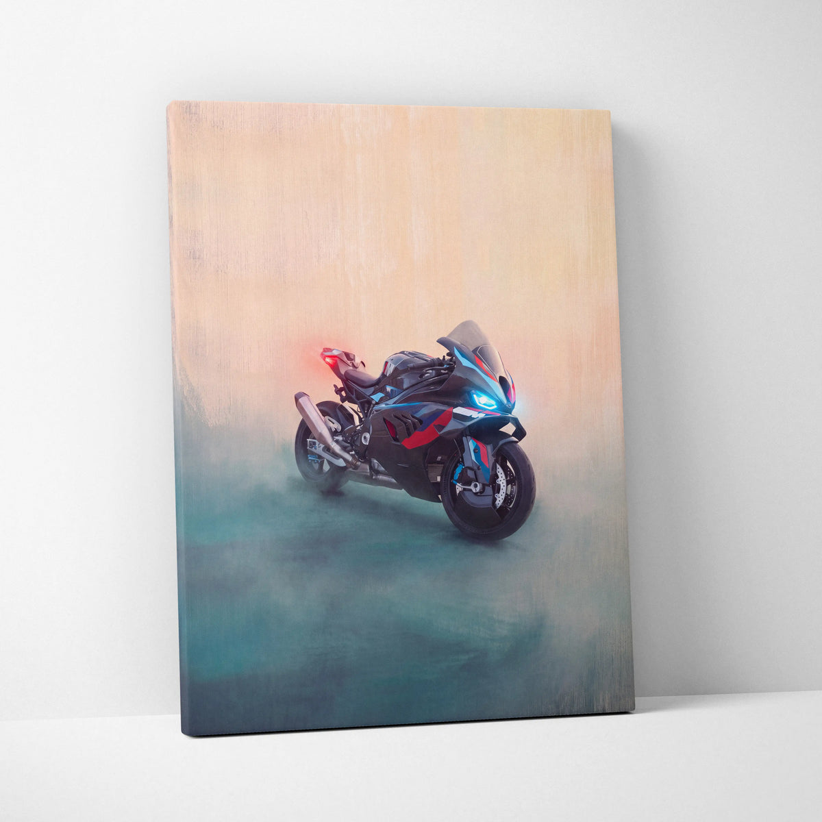 BMW M1000RR Inspired Motorcycle Wall Art, Track Racing Canvas Art & Garage Poster