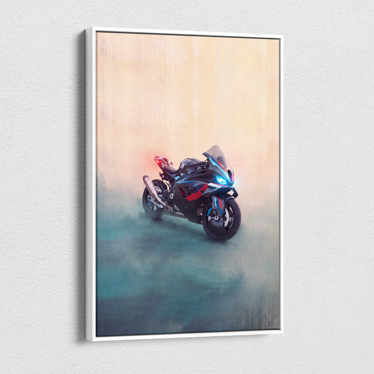 BMW M1000RR Inspired Motorcycle Wall Art, Track Racing Canvas Art & Garage Poster