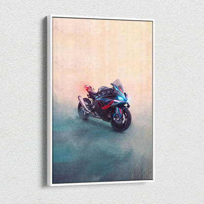 BMW M1000RR Inspired Motorcycle Wall Art, Track Racing Canvas Art & Garage Poster