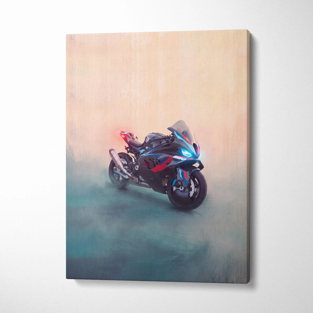BMW M1000RR Inspired Motorcycle Wall Art, Track Racing Canvas Art & Garage Poster