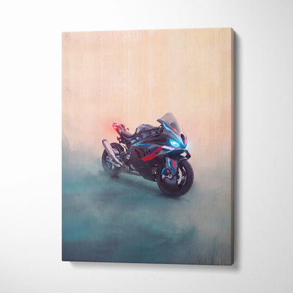 BMW M1000RR Inspired Motorcycle Wall Art, Track Racing Canvas Art & Garage Poster