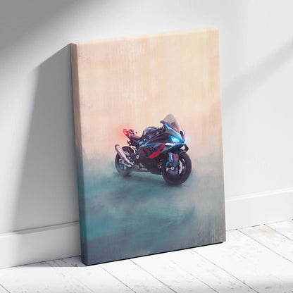 BMW M1000RR Inspired Motorcycle Wall Art, Track Racing Canvas Art & Garage Poster