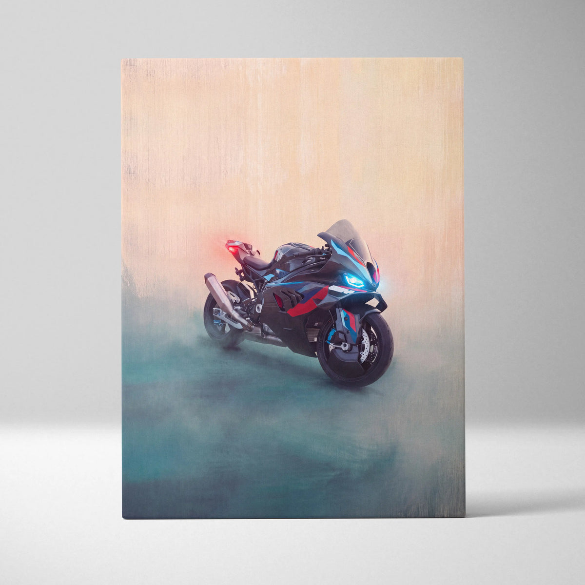 BMW M1000RR Inspired Motorcycle Wall Art, Track Racing Canvas Art & Garage Poster