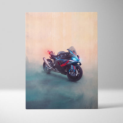 BMW M1000RR Inspired Motorcycle Wall Art, Track Racing Canvas Art & Garage Poster