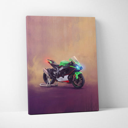 Kawasaki Ninja ZX10R Inspired Sport Bike Wall Art, Track Racing Canvas Print & Superbike Garage Decor