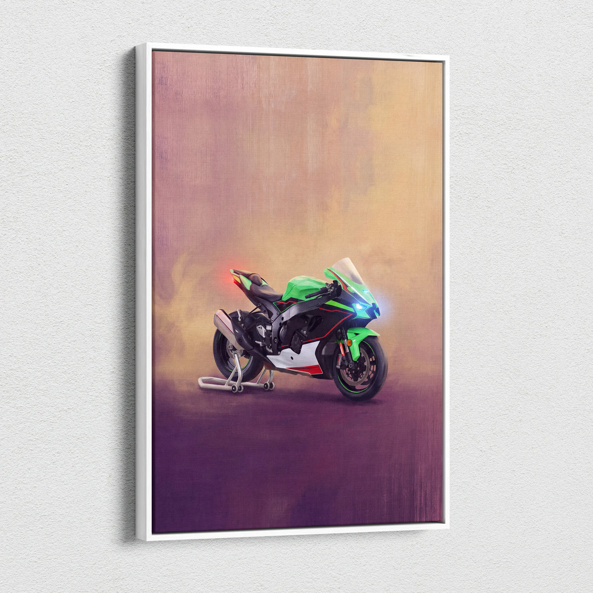 Kawasaki Ninja ZX10R Inspired Sport Bike Wall Art, Track Racing Canvas Print & Superbike Garage Decor