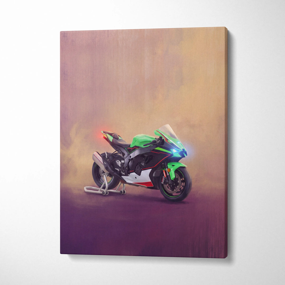 Kawasaki Ninja ZX10R Inspired Sport Bike Wall Art, Track Racing Canvas Print & Superbike Garage Decor