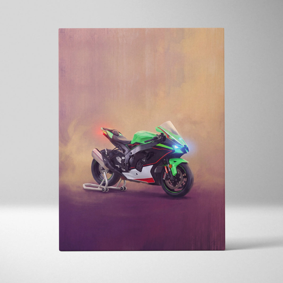 Kawasaki Ninja ZX10R Inspired Sport Bike Wall Art, Track Racing Canvas Print & Superbike Garage Decor