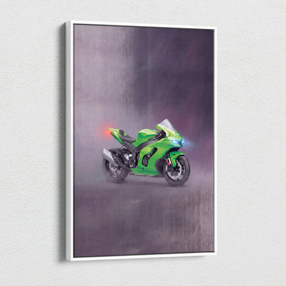 Kawasaki Ninja ZX-10RR Inspired Motorcycle Wall Art, Racing Canvas Art & Superbike Wall Decor