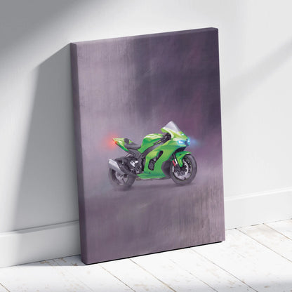 Kawasaki Ninja ZX-10RR Inspired Motorcycle Wall Art, Racing Canvas Art & Superbike Wall Decor