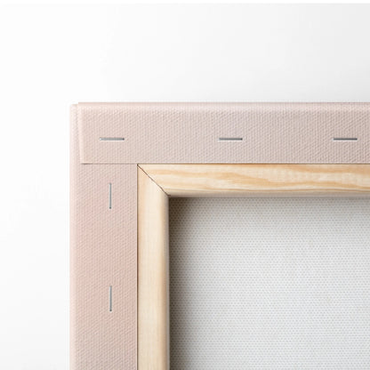 A blush pink canvas frame with natural wood border and stitching in bmw s1000rr inspired supersport wall art