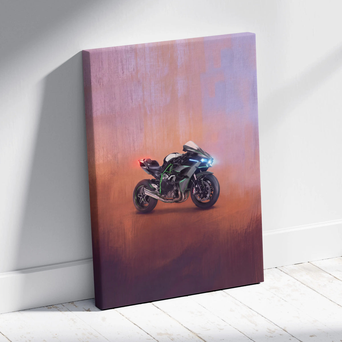 Kawasaki Ninja H2 Inspired Supersport Wall Art, Supercharged Canvas and Garage Decor