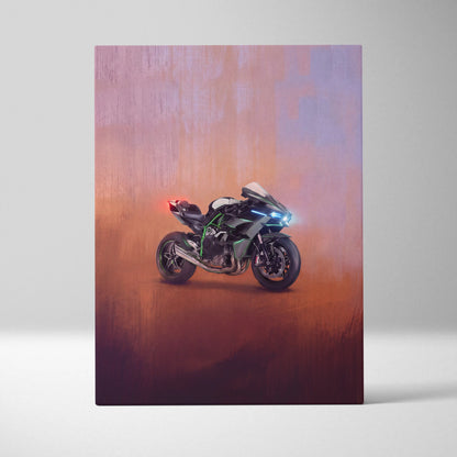 Kawasaki Ninja H2 Inspired Supersport Wall Art, Supercharged Canvas and Garage Decor