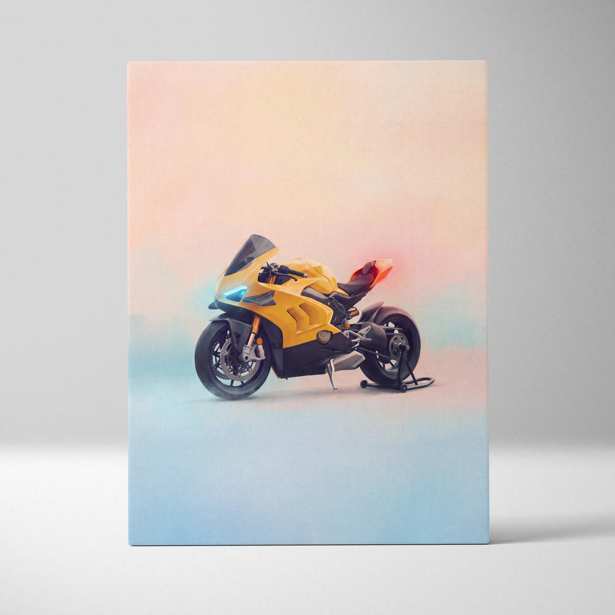 Yellow and black ducati panigale v4 inspired illustration on canvas for superbike poster and italian garage decor