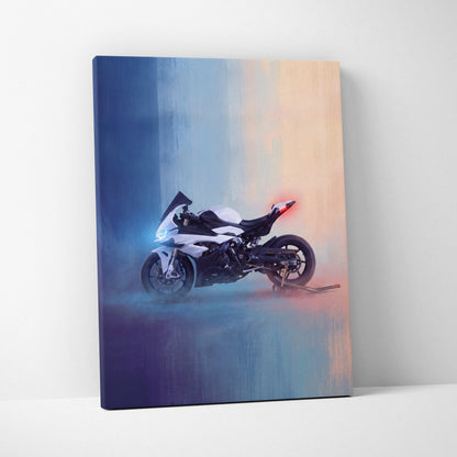 BMW S1000RR Inspired Motorcycle Wall Art, Monochromatic Track Print and Rider Gift