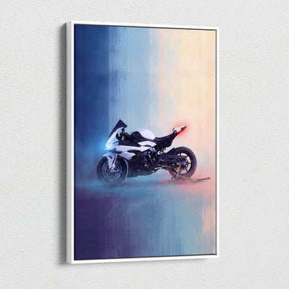 BMW S1000RR Inspired Motorcycle Wall Art, Monochromatic Track Print and Rider Gift