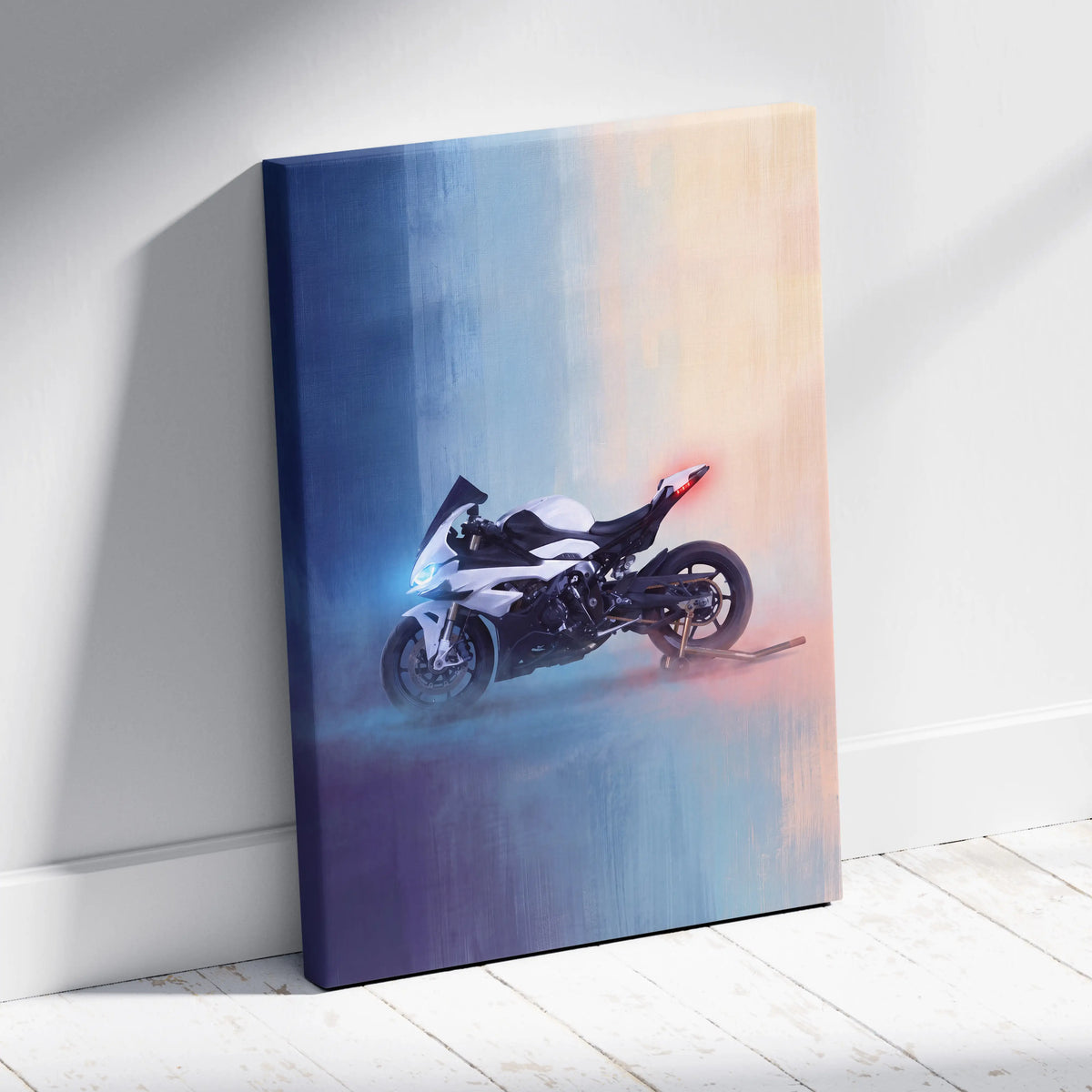 BMW S1000RR Inspired Motorcycle Wall Art, Monochromatic Track Print and Rider Gift