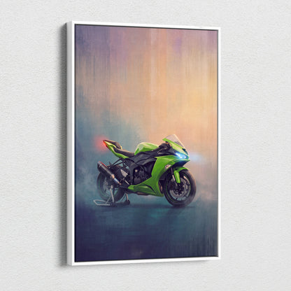 Kawasaki Ninja ZX6R Inspired Sport Bike Wall Art, Motorcycle Canvas Painting, Supersport Gift