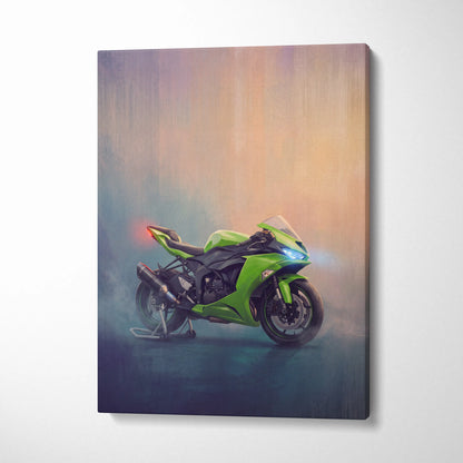 Kawasaki Ninja ZX6R Inspired Sport Bike Wall Art, Motorcycle Canvas Painting, Supersport Gift
