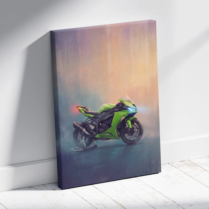 Kawasaki Ninja ZX6R Inspired Sport Bike Wall Art, Motorcycle Canvas Painting, Supersport Gift