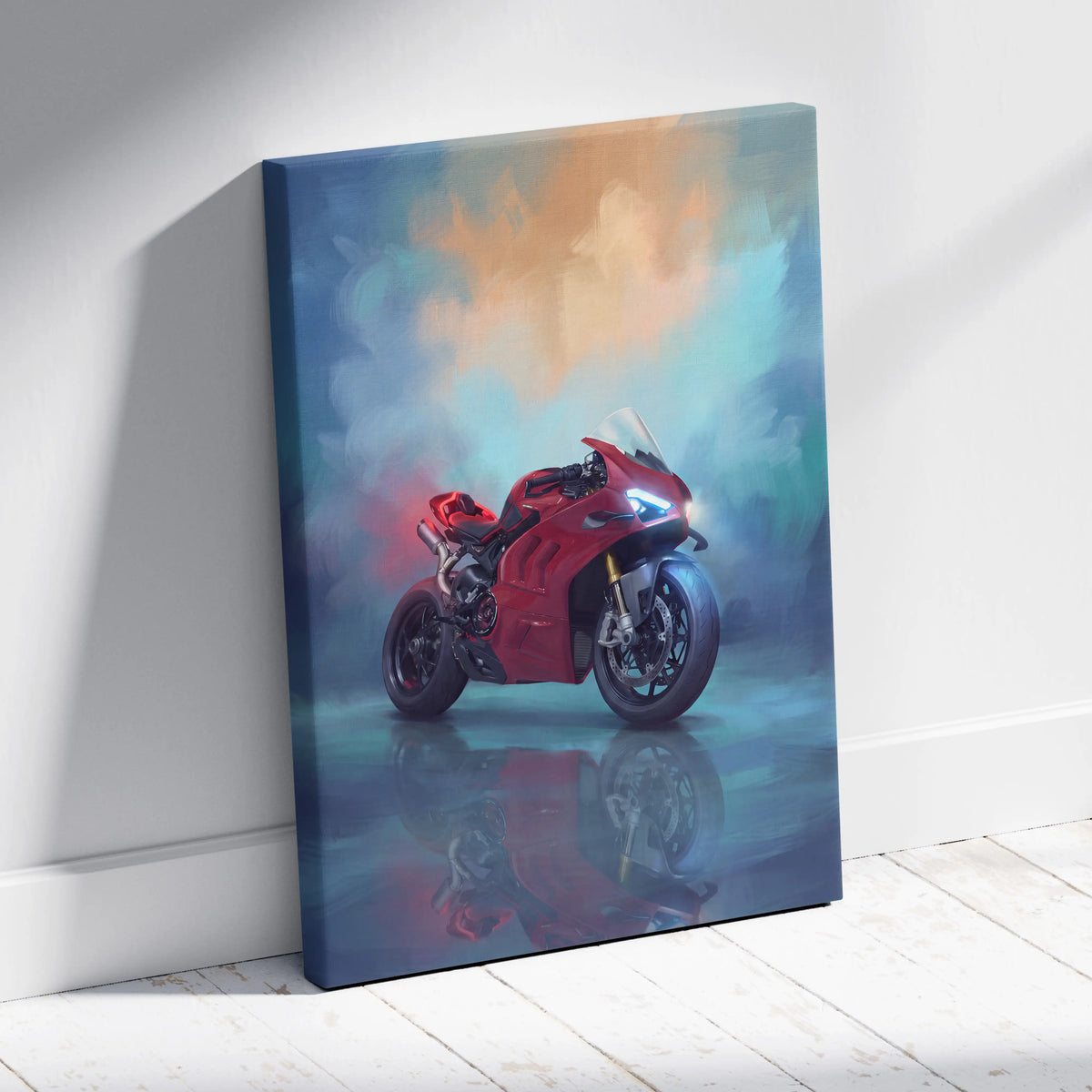Ducati Panigale V4 Inspired Supersport Wall Art, Italian Superbike Canvas and Modern Garage Decor