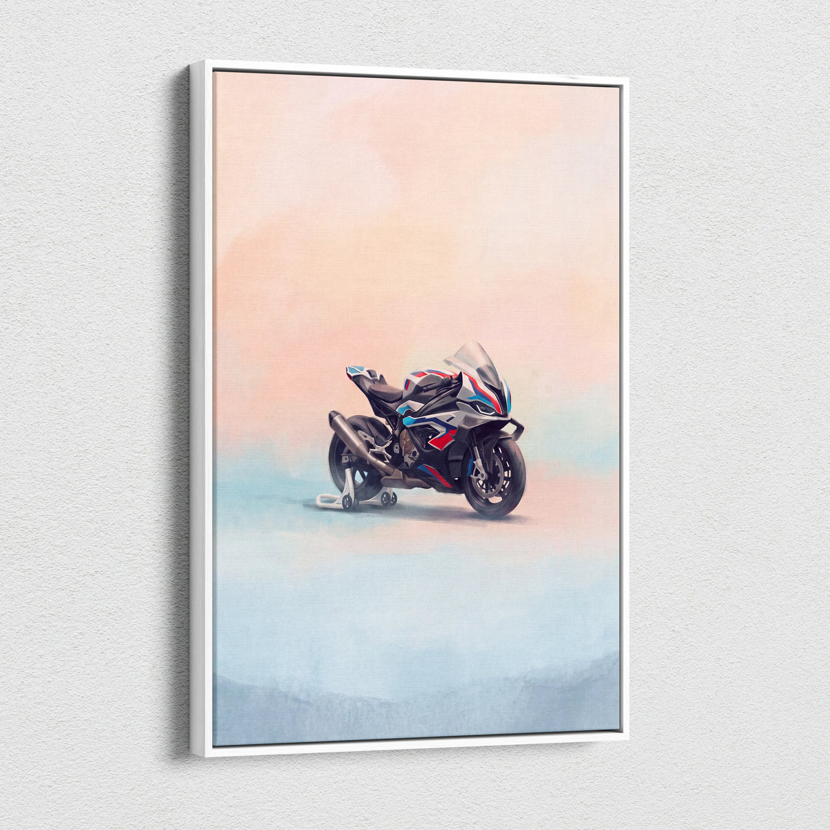 Bmw m1000rr inspired sleek black blue and red motorcycle watercolor wall art canvas for garage decor