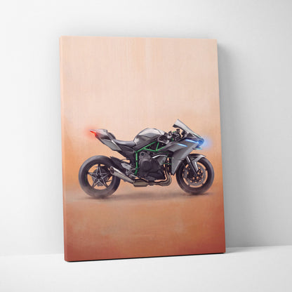 Kawasaki Ninja H2 Inspired Motorcycle Wall Art, Supercharged Track Poster and Rider Gift