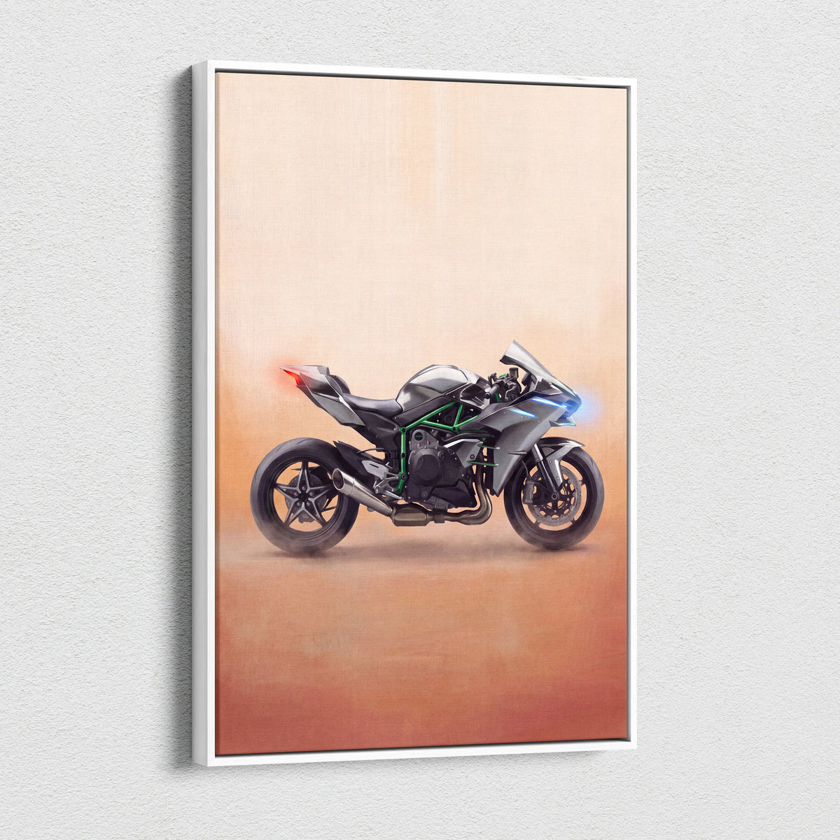 Kawasaki Ninja H2 Inspired Motorcycle Wall Art, Supercharged Track Poster and Rider Gift