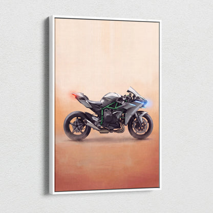 Kawasaki Ninja H2 Inspired Motorcycle Wall Art, Supercharged Track Poster and Rider Gift