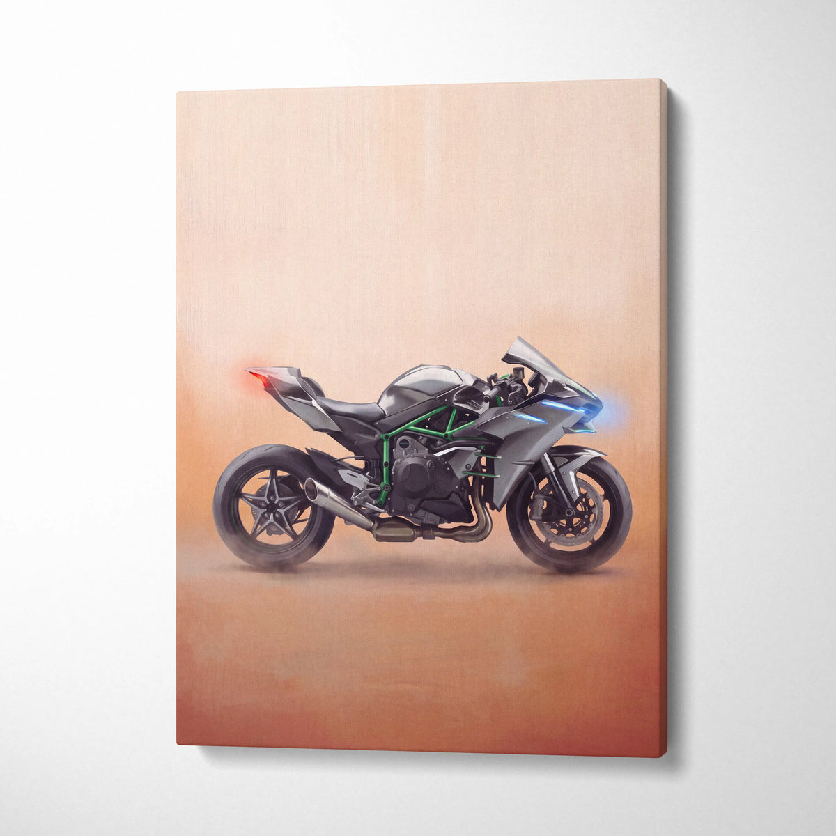 Kawasaki Ninja H2 Inspired Motorcycle Wall Art, Supercharged Track Poster and Rider Gift