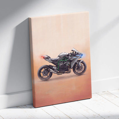 Kawasaki Ninja H2 Inspired Motorcycle Wall Art, Supercharged Track Poster and Rider Gift