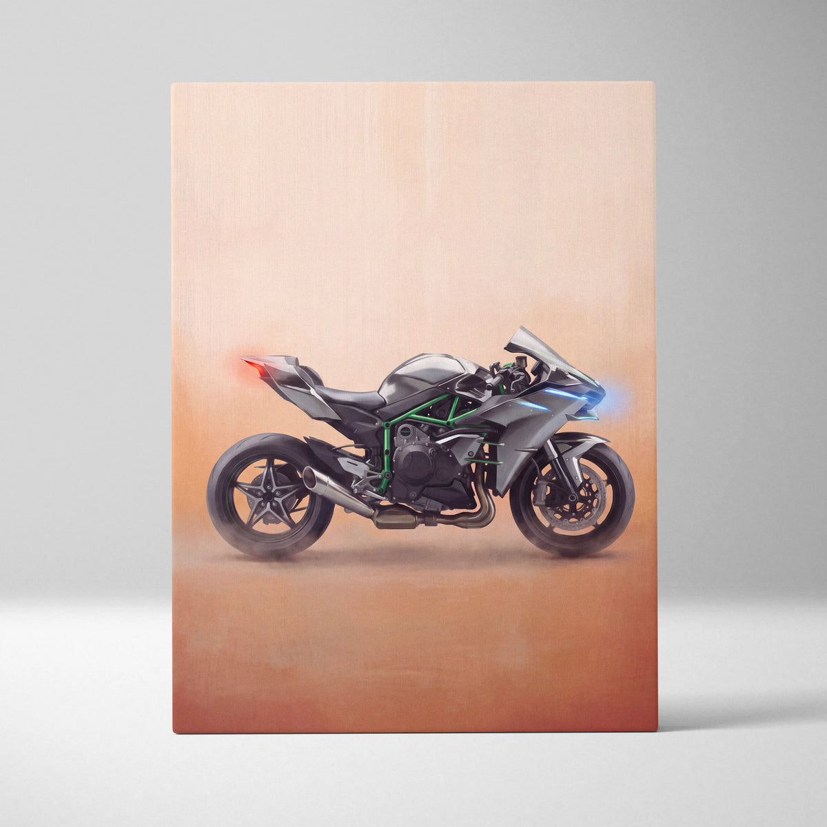 Kawasaki Ninja H2 Inspired Motorcycle Wall Art, Supercharged Track Poster and Rider Gift