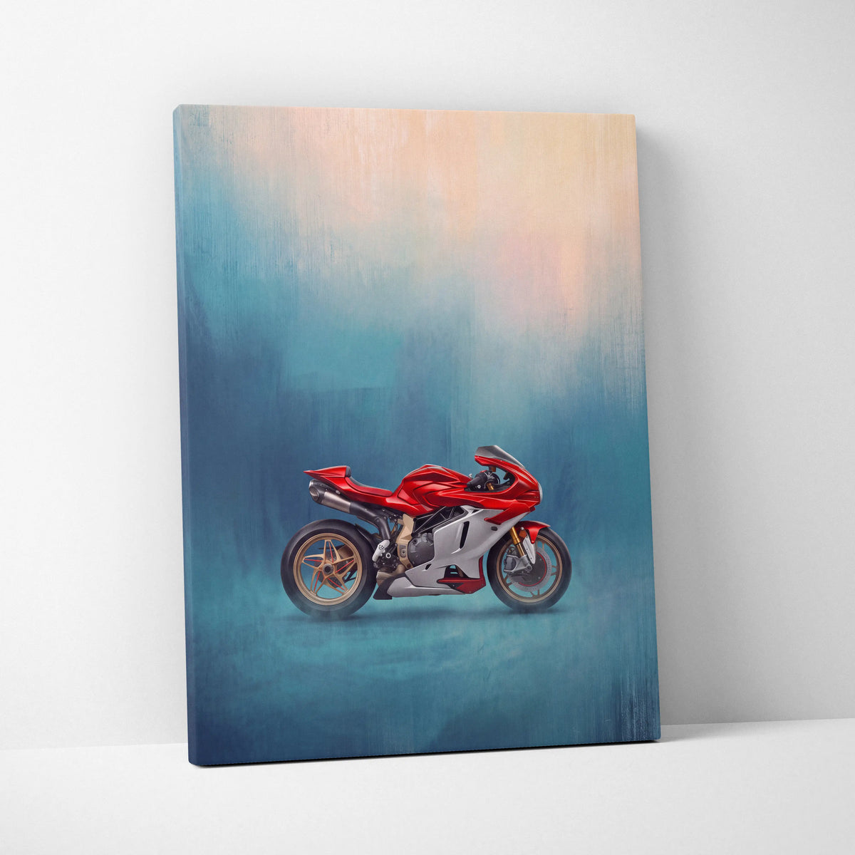 Red and white ducati motorcycle painting on canvas mv agusta superveloce inspired italian superbike poster and garage decor