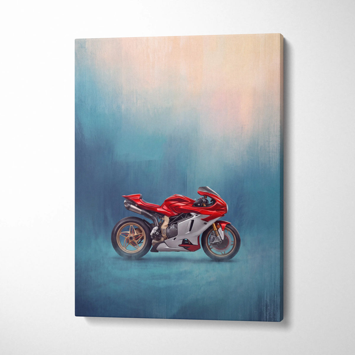 Red and silver ducati motorcycle stylized painting on canvas mv agusta superveloce inspired italian superbike decor