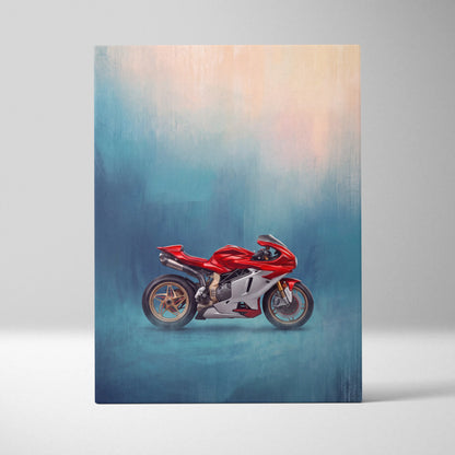 Mv agusta superveloce inspired canvas art featuring a red and white ducati motorcycle with metallic accents for garage decor