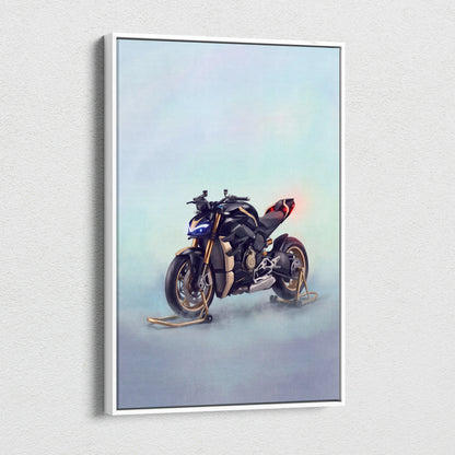 Black and gold ducati streetfighter v4 canvas art in white frame for hypernaked poster and luxury garage decor