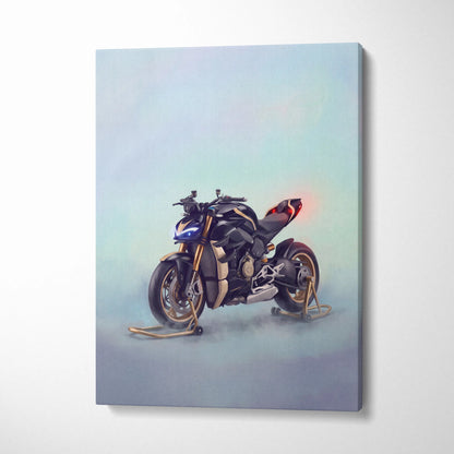Black and gold ducati streetfighter v4 inspired hypernaked motorcycle canvas art for luxury garage decor