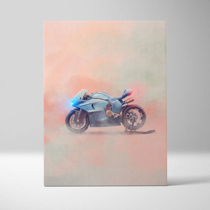 Blue watercolor-style motorcycle illustration on canvas bugatti concept bike inspired supersport wall art print
