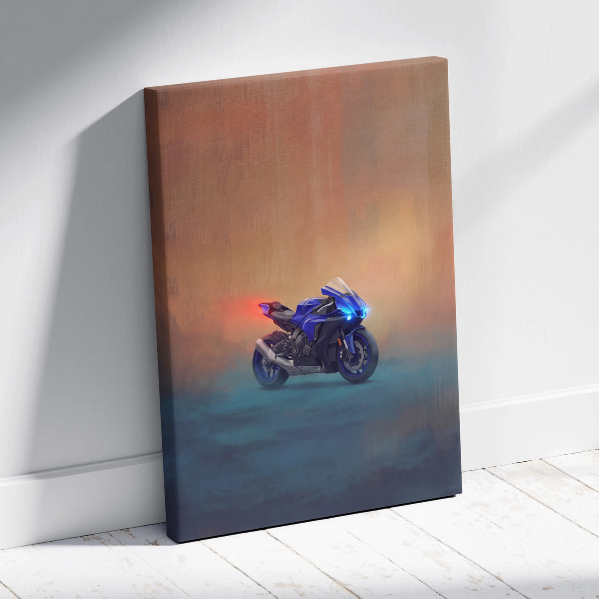 Yamaha R1 Inspired Sport Bike Wall Art, Superbike Poster and Rider Gift