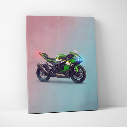 Kawasaki Ninja ZX-6R Inspired Motorcycle Wall Art, Racing Canvas Art & Superbike Garage Print