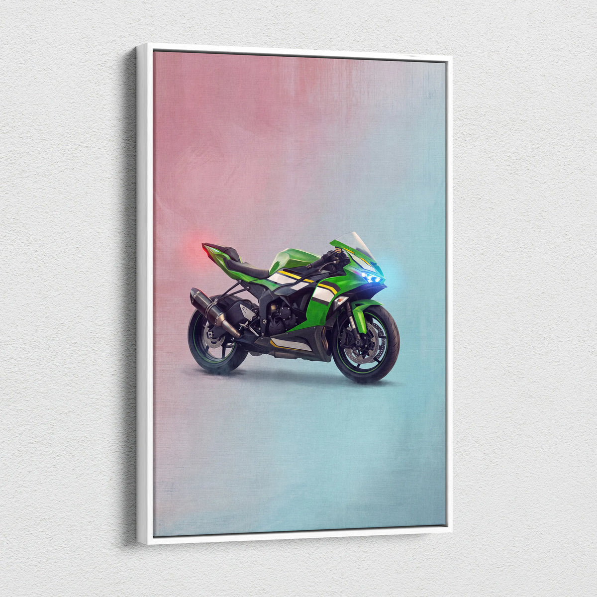 Kawasaki Ninja ZX-6R Inspired Motorcycle Wall Art, Racing Canvas Art & Superbike Garage Print