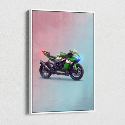 Kawasaki Ninja ZX-6R Inspired Motorcycle Wall Art, Racing Canvas Art & Superbike Garage Print