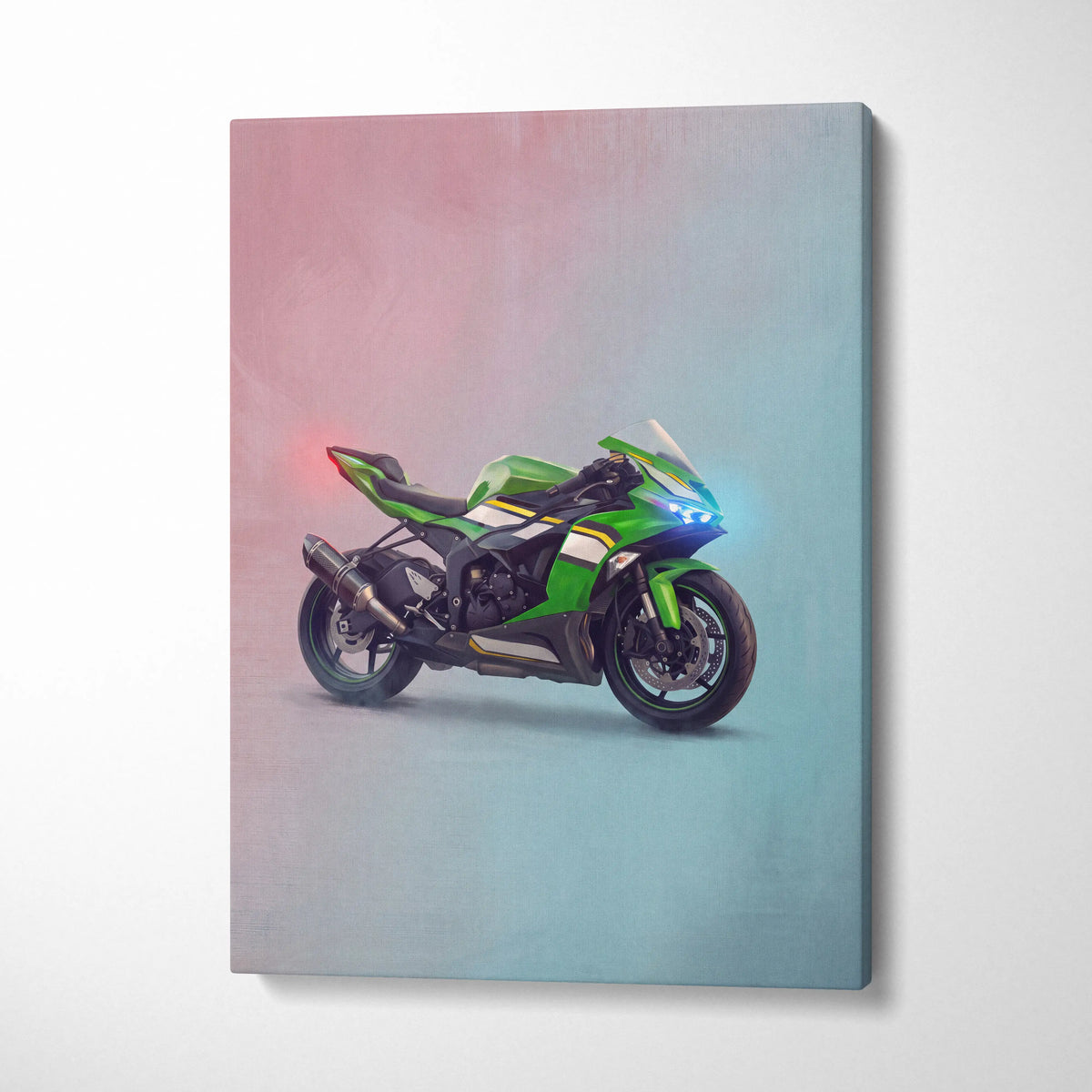 Kawasaki Ninja ZX-6R Inspired Motorcycle Wall Art, Racing Canvas Art & Superbike Garage Print